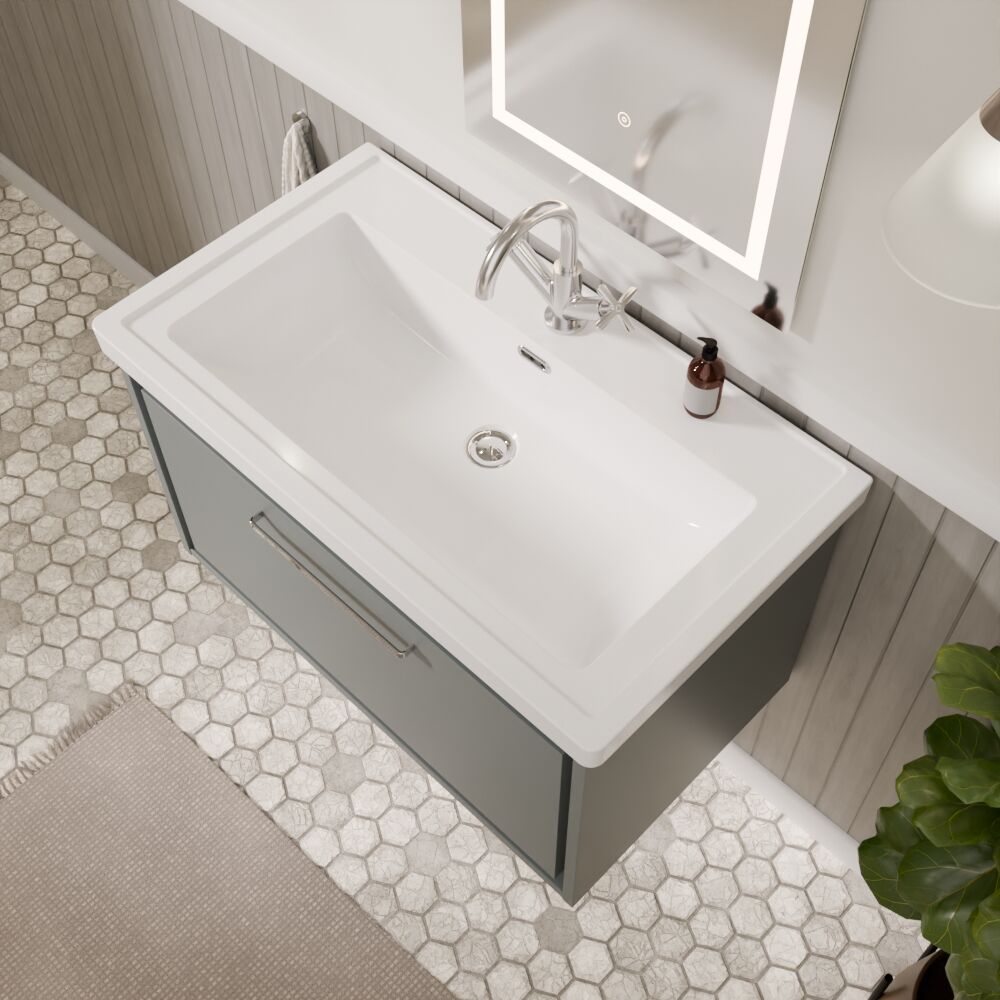 [BFLL2325A] Longnor Single Drawer Wall Hung Vanity Basin Unit with 1 Tap Hole Traditional Fireclay Basin, Choice of Colour and Size - Lifestyle 2
