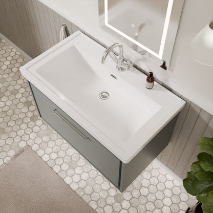 [BFLL2325A] Longnor Single Drawer Wall Hung Vanity Basin Unit with 1 Tap Hole Traditional Fireclay Basin, Choice of Colour and Size - Lifestyle 2