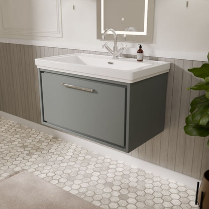[BFLL2325A] Longnor Single Drawer Wall Hung Vanity Basin Unit with 1 Tap Hole Traditional Fireclay Basin, Choice of Colour and Size - Lifestyle 3