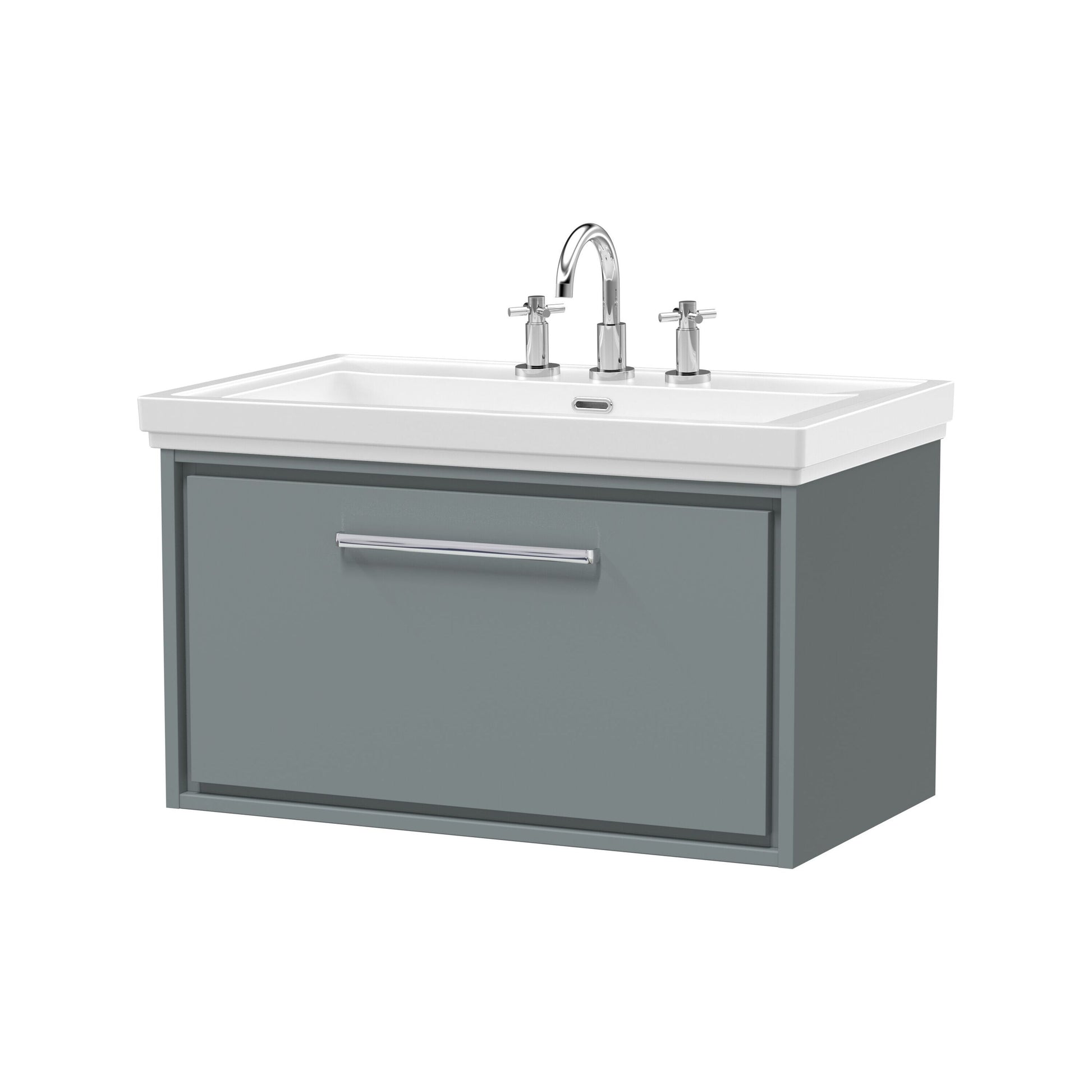 [BFLL2325B] Longnor Single Drawer Wall Hung Vanity Basin Unit with 3 Tap Hole Traditional Fireclay Basin, Choice of Size and Colour - Cutout