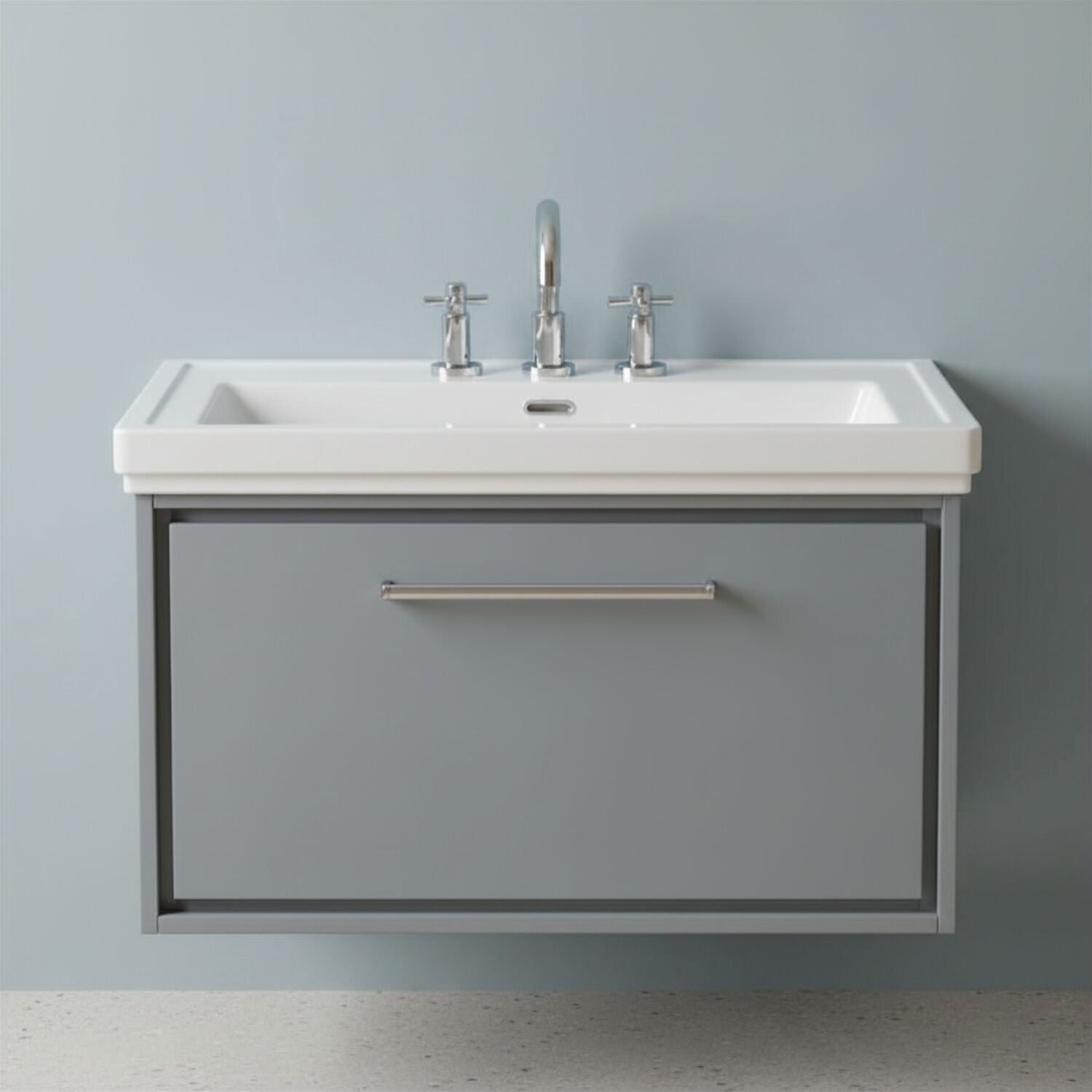 [BFLL2325B] Longnor Single Drawer Wall Hung Vanity Basin Unit with 3 Tap Hole Traditional Fireclay Basin, Choice of Size and Colour - Silo