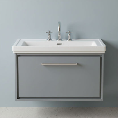 [BFLL2325B] Longnor Single Drawer Wall Hung Vanity Basin Unit with 3 Tap Hole Traditional Fireclay Basin, Choice of Size and Colour - Silo