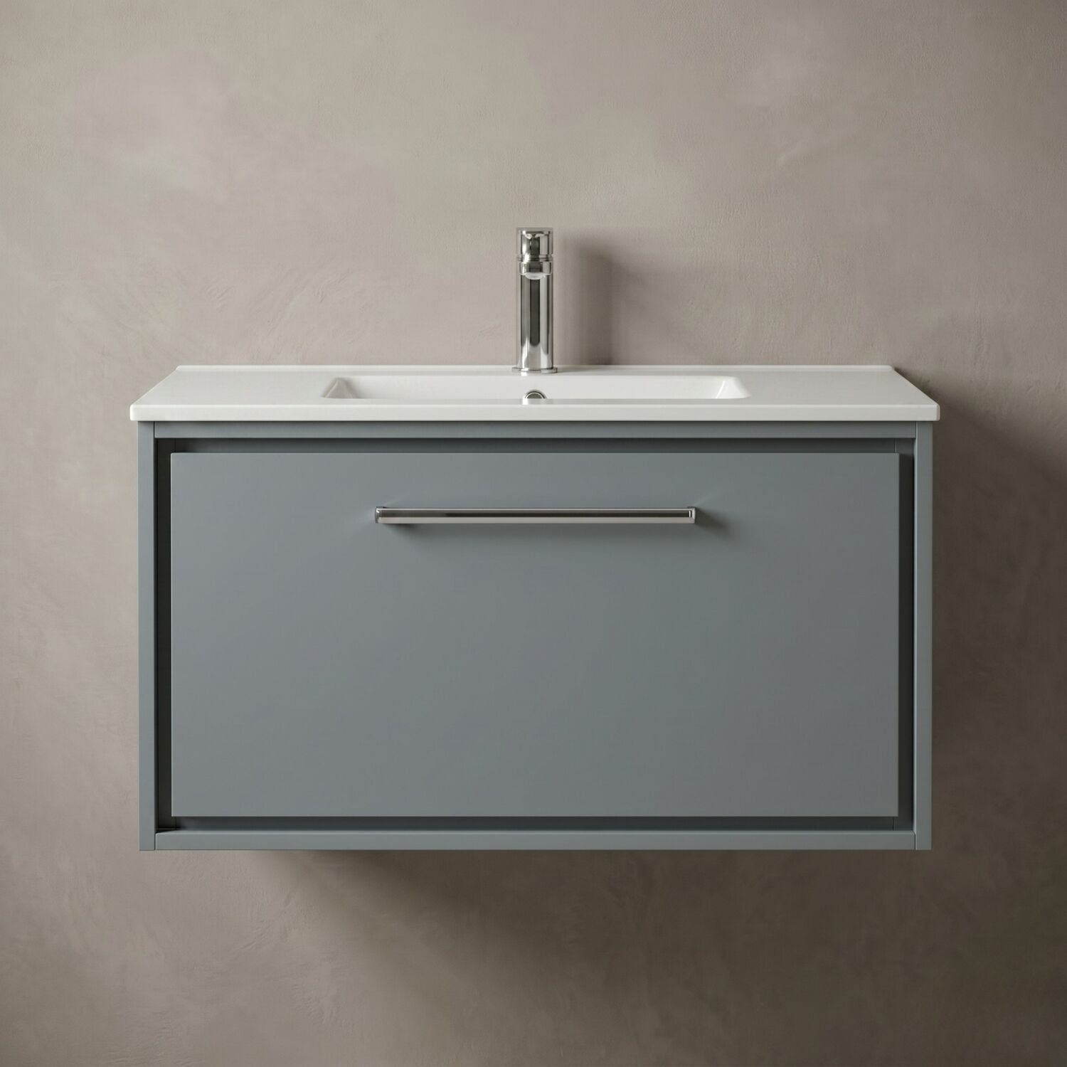[BFLL2325C] Longnor Modern Bathroom Wall Hung Single Drawer Vanity Unit & Basin, Choice of Size and Colour - Silo