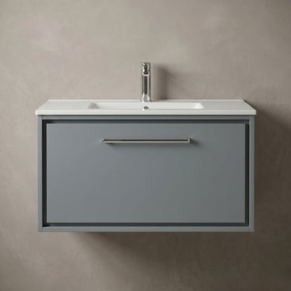 [BFLL2325C] Longnor Modern Bathroom Wall Hung Single Drawer Vanity Unit & Basin, Choice of Size and Colour - Silo