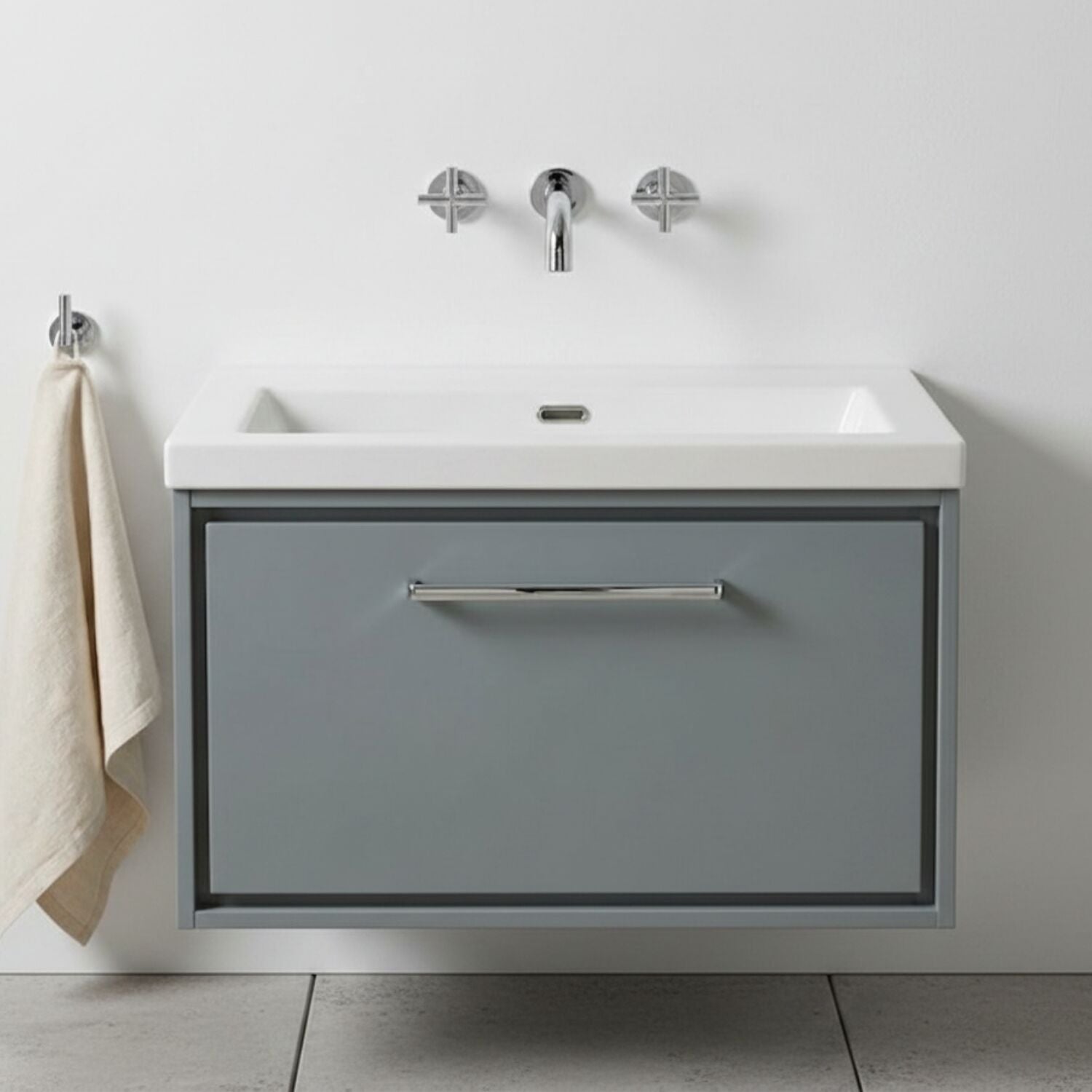 [BFLL2325K] Longnor Wall Hung Single Drawer Vanity Basin Unit with Modern Fireclay Basin, Choice of Size, Colour and Basin - Silo