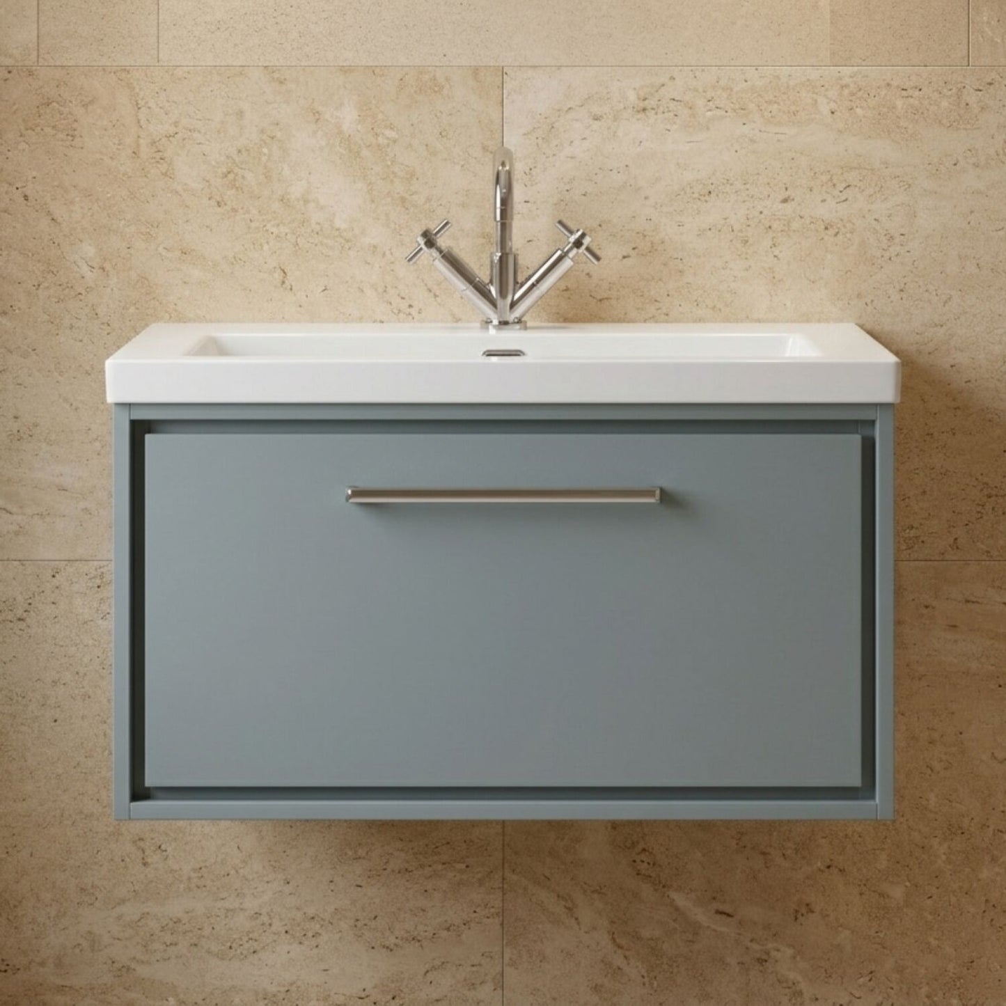 [BFLL2325L] Longnor Wall Hung Single Drawer Vanity Basin Unit with Modern Fireclay Basin, Choice of Size, Colour and Basin - Silo