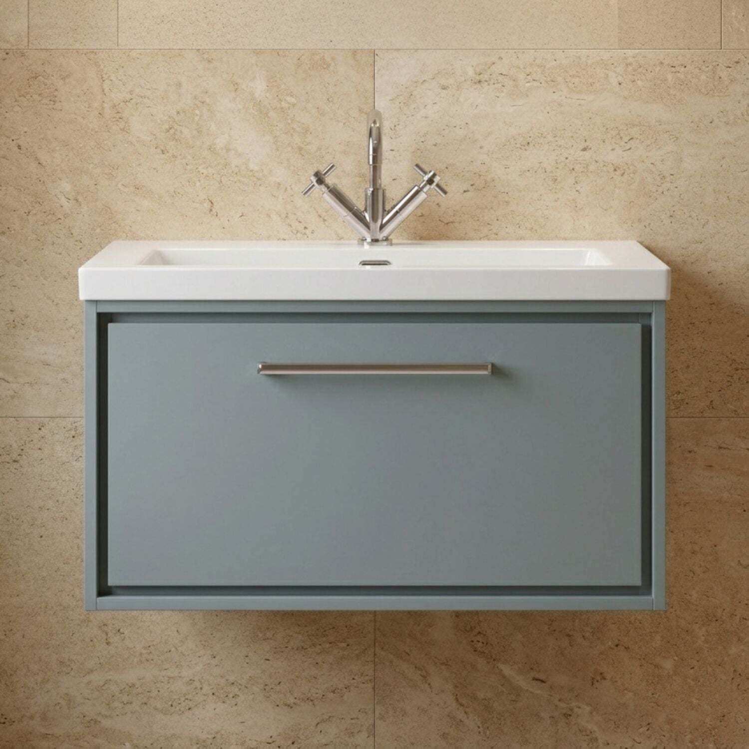 [BFLL2325L] Longnor Wall Hung Single Drawer Vanity Basin Unit with Modern Fireclay Basin, Choice of Size, Colour and Basin - Silo