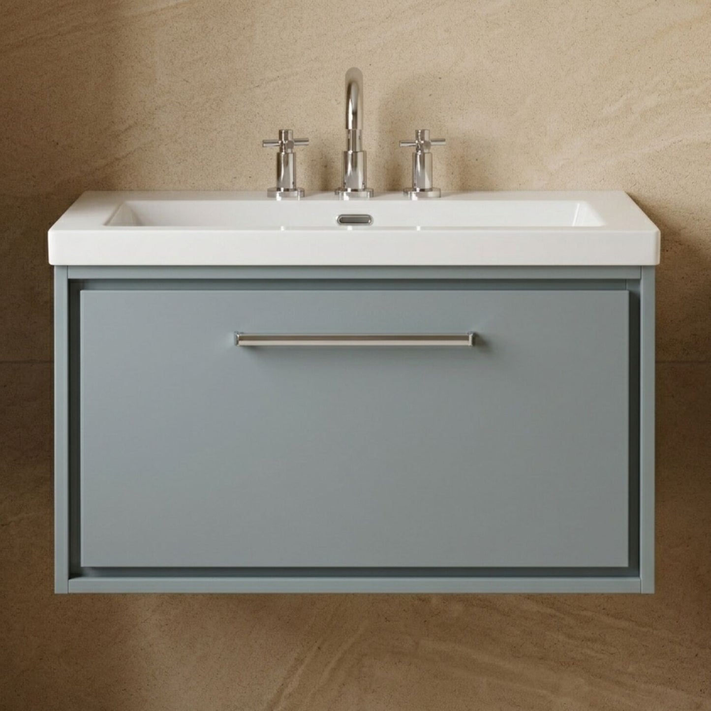 [BFLL2325M] Longnor Wall Hung Single Drawer Vanity Basin Unit with Modern Fireclay Basin, Choice of Size, Colour and Basin - Silo