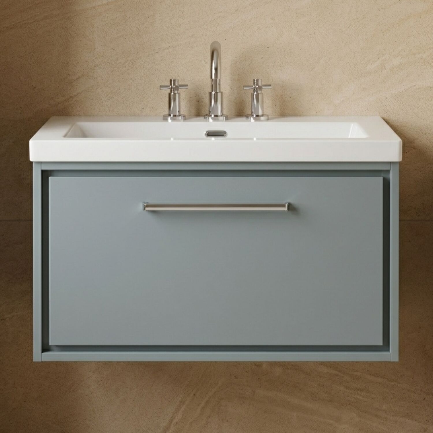 [BFLL2325M] Longnor Wall Hung Single Drawer Vanity Basin Unit with Modern Fireclay Basin, Choice of Size, Colour and Basin - Silo