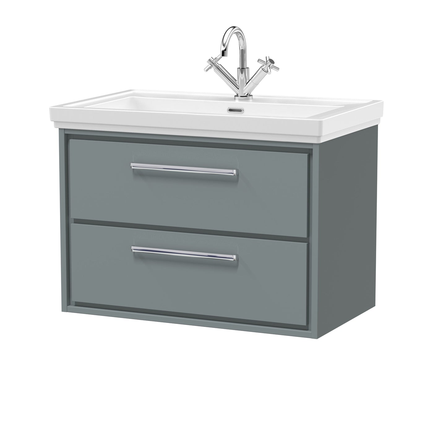 [BFLL2326A] Longnor 2 Drawer Wall Hung Vanity Basin Unit with 1 Tap Hole Traditional Fireclay Basin, Choice of Size and Colour - Cutout