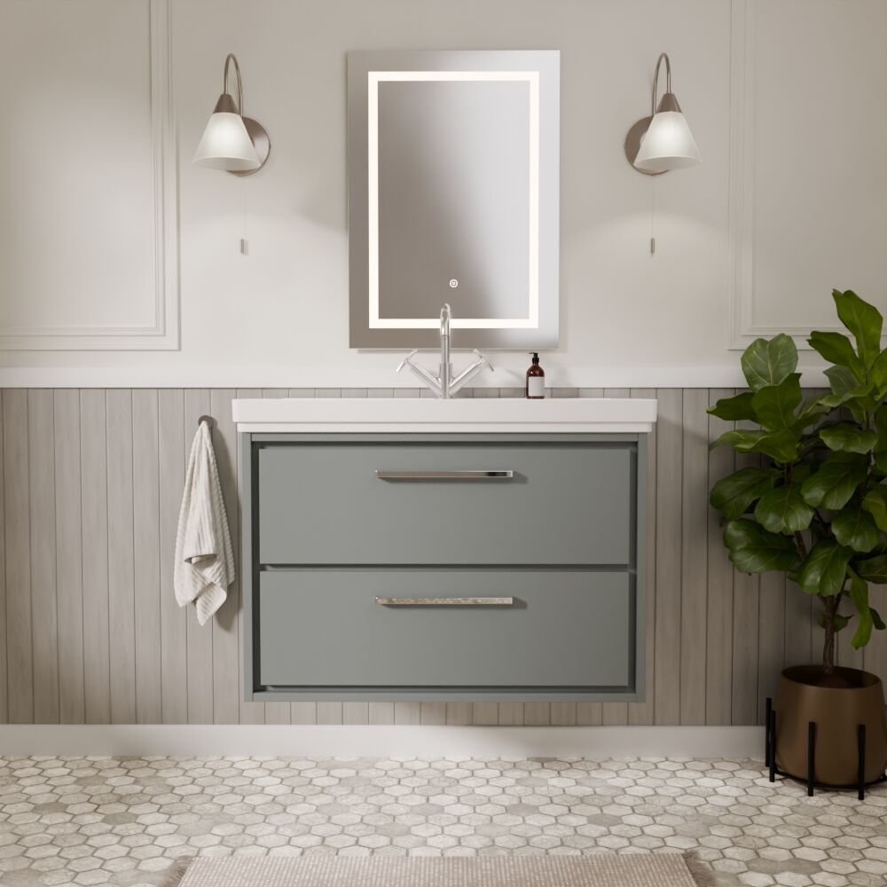 [BFLL2326A] Longnor 2 Drawer Wall Hung Vanity Basin Unit with 1 Tap Hole Traditional Fireclay Basin, Choice of Size and Colour - Lifestyle 1