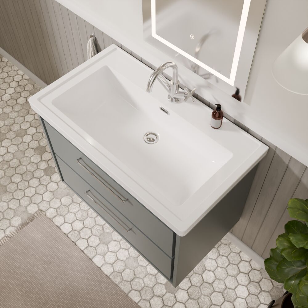 [BFLL2326A] Longnor 2 Drawer Wall Hung Vanity Basin Unit with 1 Tap Hole Traditional Fireclay Basin, Choice of Size and Colour - Lifestyle 2