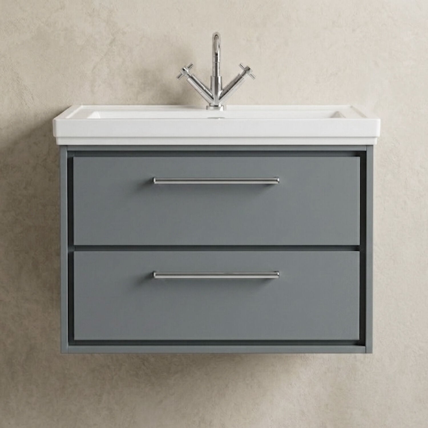 [BFLL2326A] Longnor 2 Drawer Wall Hung Vanity Basin Unit with 1 Tap Hole Traditional Fireclay Basin, Choice of Size and Colour - Silo