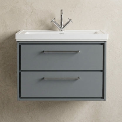 [BFLL2326A] Longnor 2 Drawer Wall Hung Vanity Basin Unit with 1 Tap Hole Traditional Fireclay Basin, Choice of Size and Colour - Silo