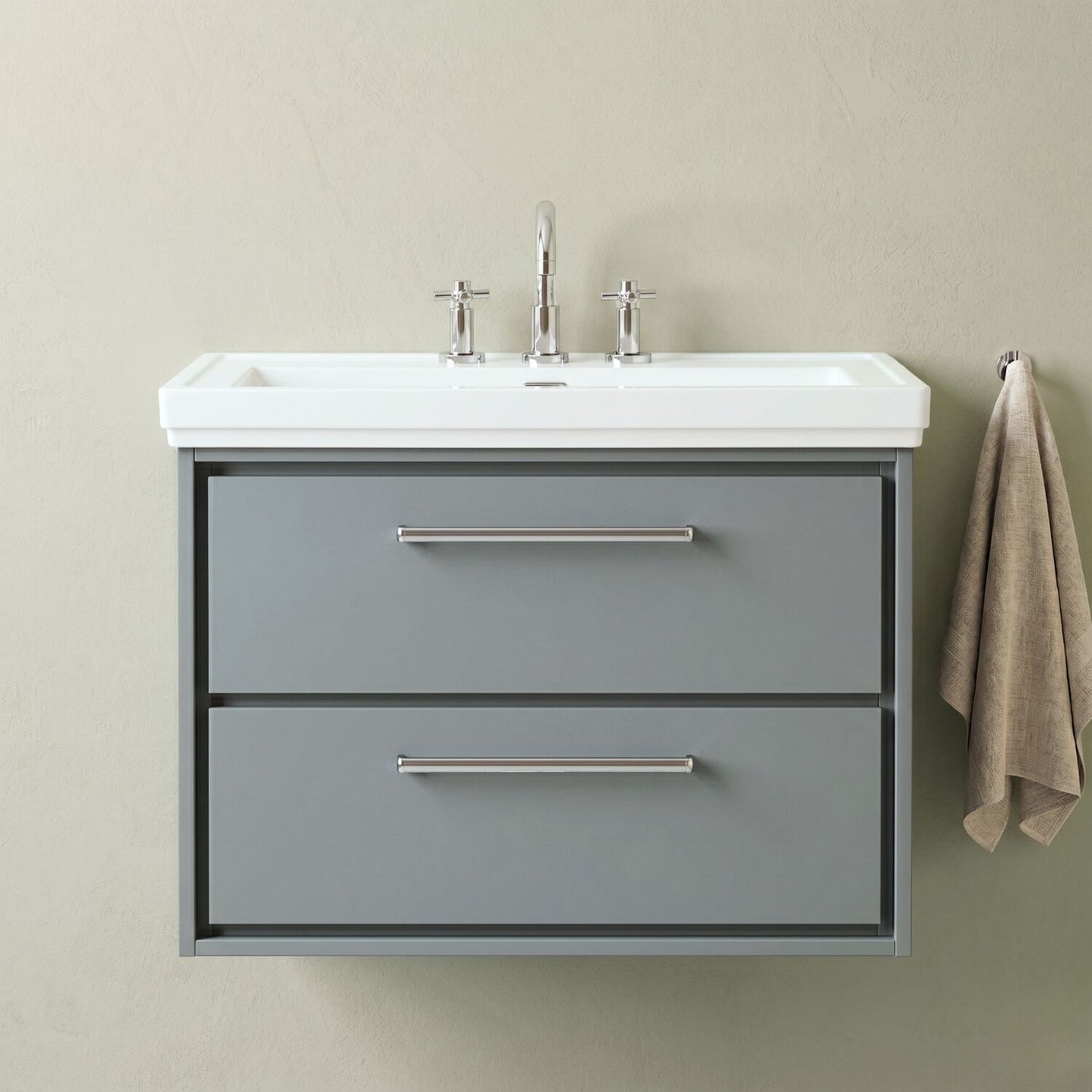 [BFLL2326B] Longnor 2 Drawer Wall Hung Vanity Basin Unit with 3 Tap Hole Traditional Fireclay Basin, Choice of Size and Colour - Silo