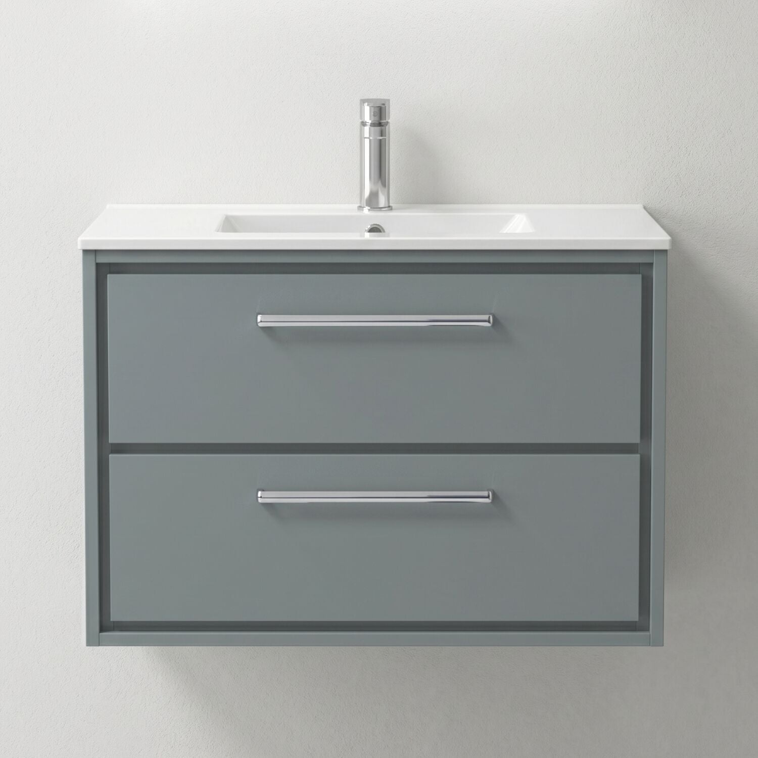 [BFLL2326C] Longnor Modern Wall Hung 2 Drawer Vanity Basin Unit with Minimalist Basin, Choice of Size and Colour - Silo