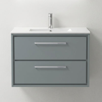 [BFLL2326C] Longnor Modern Wall Hung 2 Drawer Vanity Basin Unit with Minimalist Basin, Choice of Size and Colour - Silo