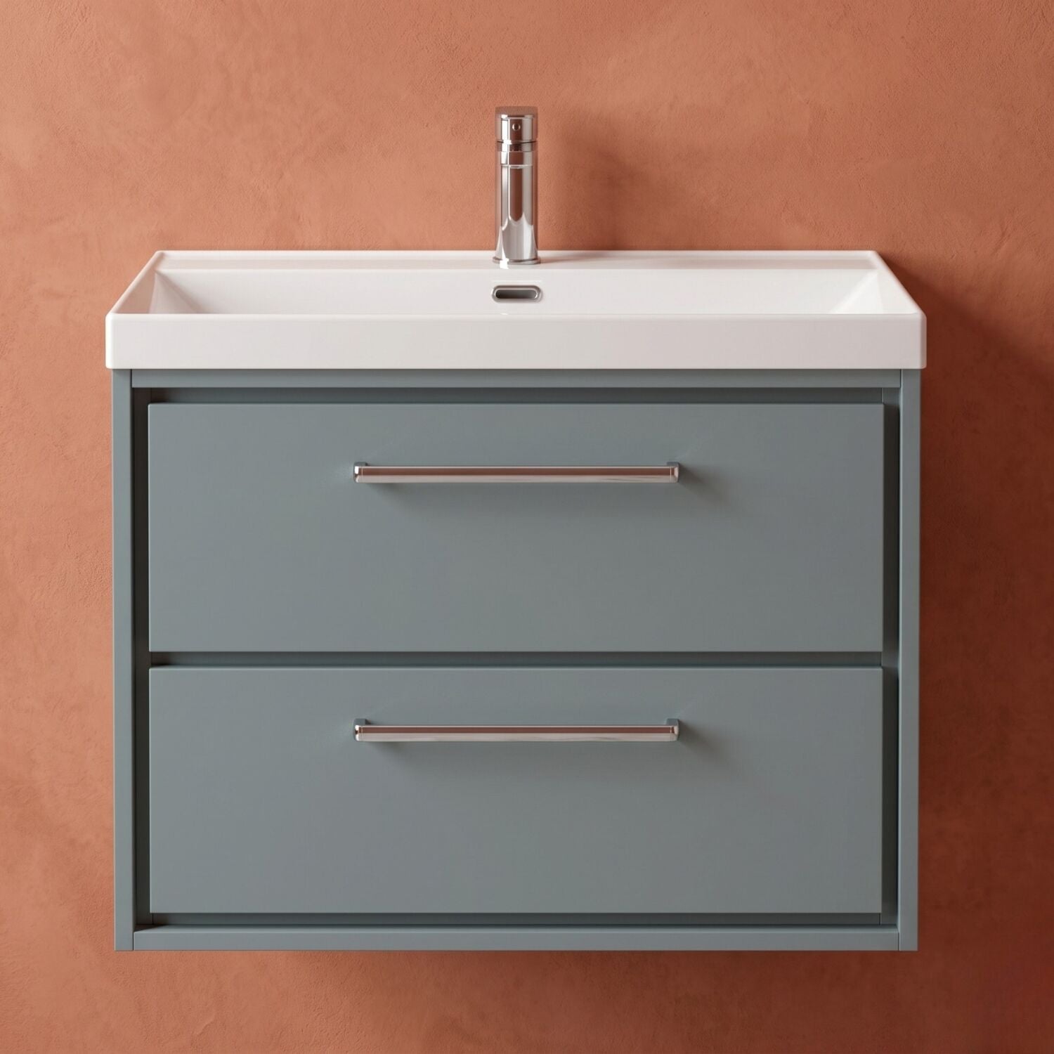 [BFLL2326E] Longnor Modern Wall Hung Vanity 2 Drawer Vanity Basin Unit with Rectangular Basin, Choice of Size and Colour - Silo