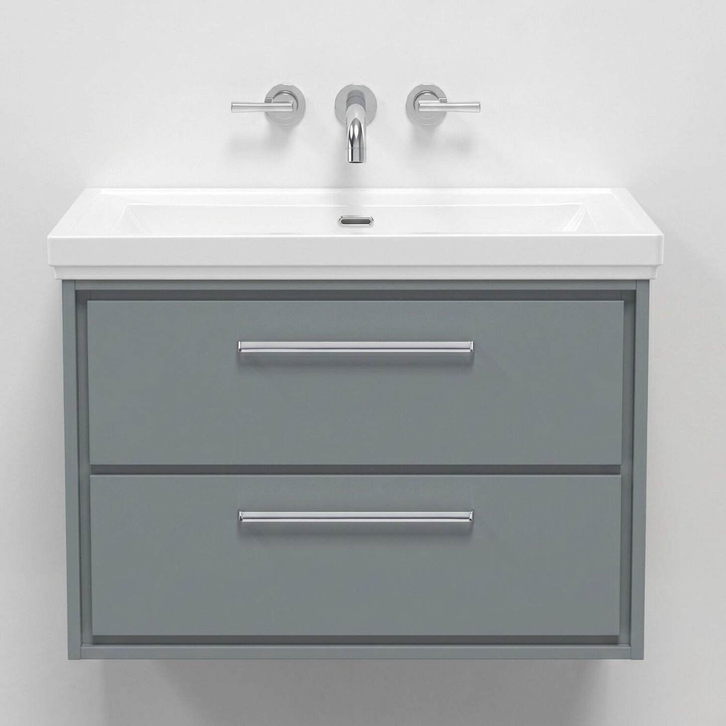 [BFLL2326H] Longnor 2 Drawer Wall Hung Vanity Basin Unit with 0 Tap Hole Traditional Fireclay Basin, Choice of Size and Colour - Silo