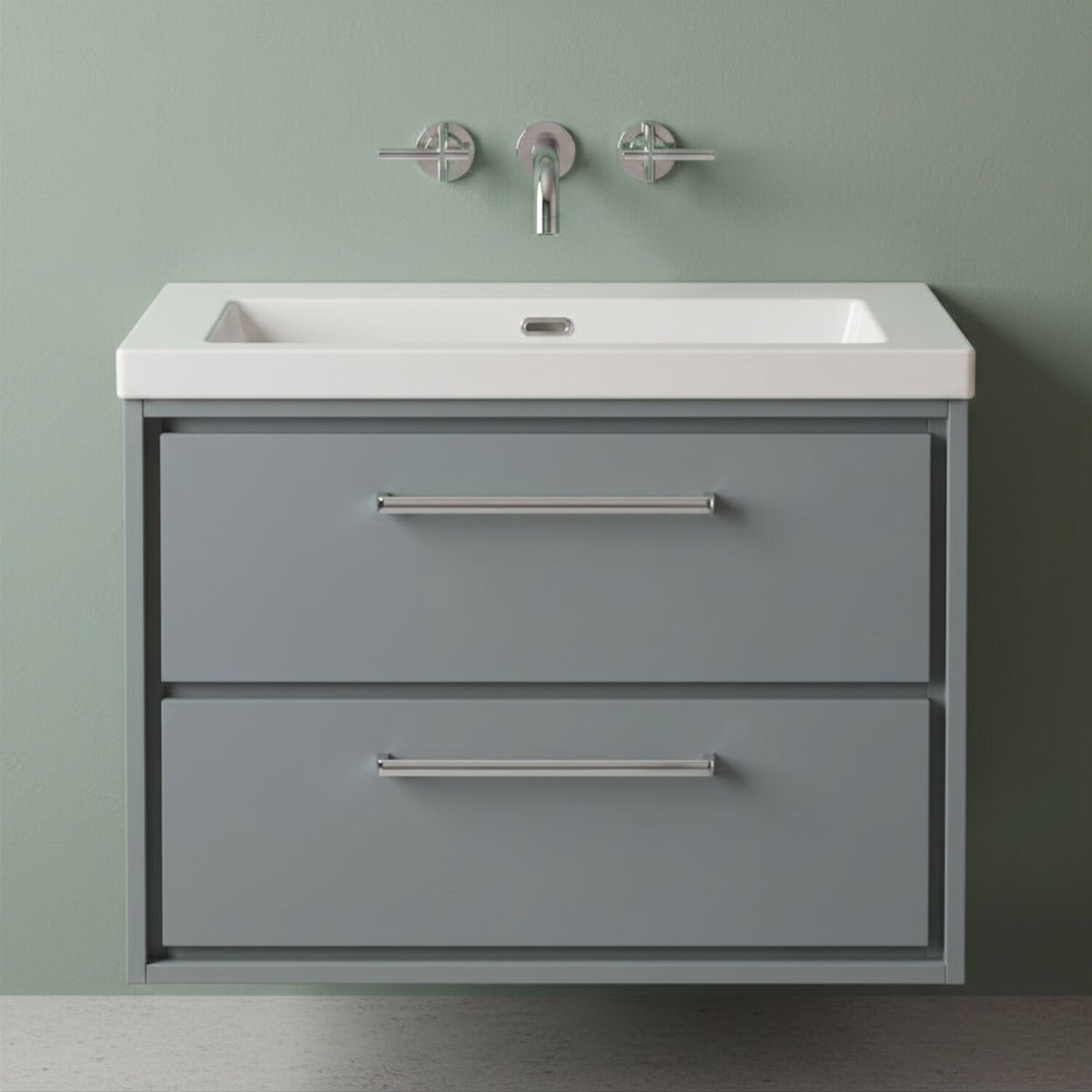 [BFLL2326K] Longnor Modern 2 Drawer Wall Hung Vanity Basin Unit with Modern Fireclay Sink, Choice of Size and Colour - Silo