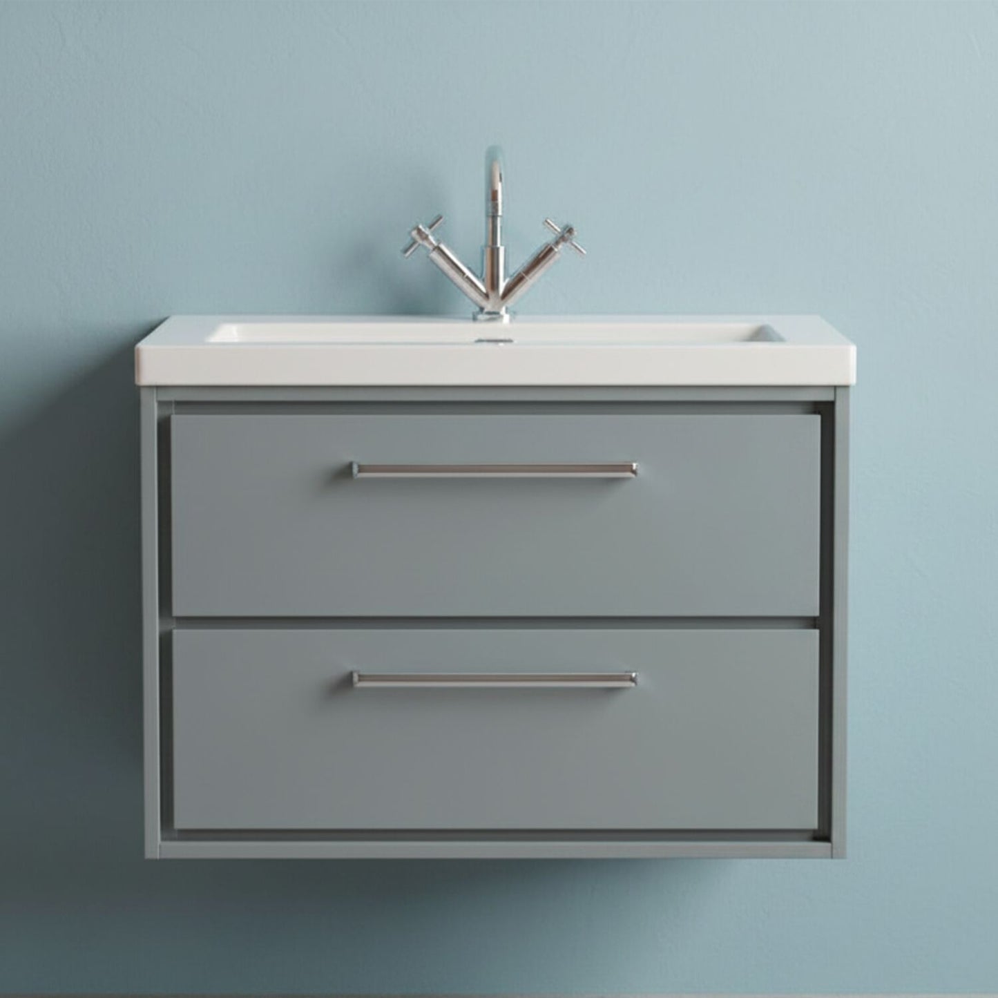 [BFLL2326L] Longnor Modern 2 Drawer Wall Hung Vanity Basin Unit with Modern Fireclay Sink, Choice of Size and Colour - Silo