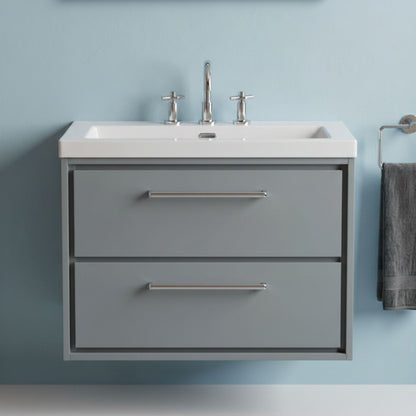 [BFLL2326M] Longnor Modern 2 Drawer Wall Hung Vanity Basin Unit with Modern Fireclay Sink, Choice of Size and Colour - Silo