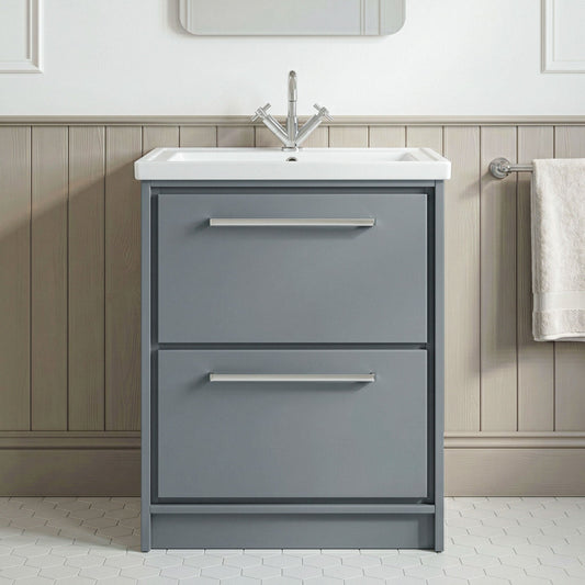 [BFLL2333A] Longnor Floor Standing Double Drawer Vanity Basin Unit with Fireclay Basin - Choice of Colour, Size and Basin Type - Silo