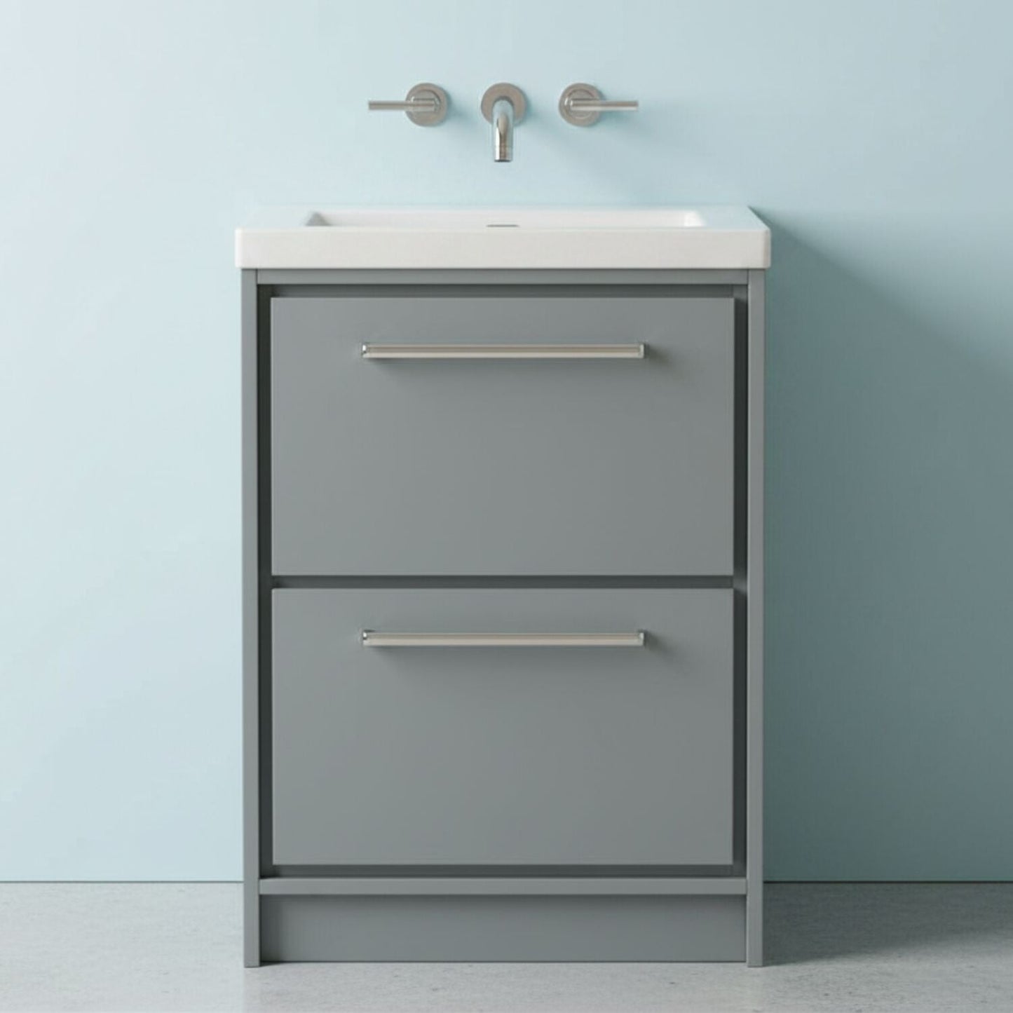 [BFLL2333K] Balterley Modern Bathroom 2 Soft-Close Drawer Floor Standing Vanity Unit Fireclay Basin, Coastal Grey, 600mm - Silo