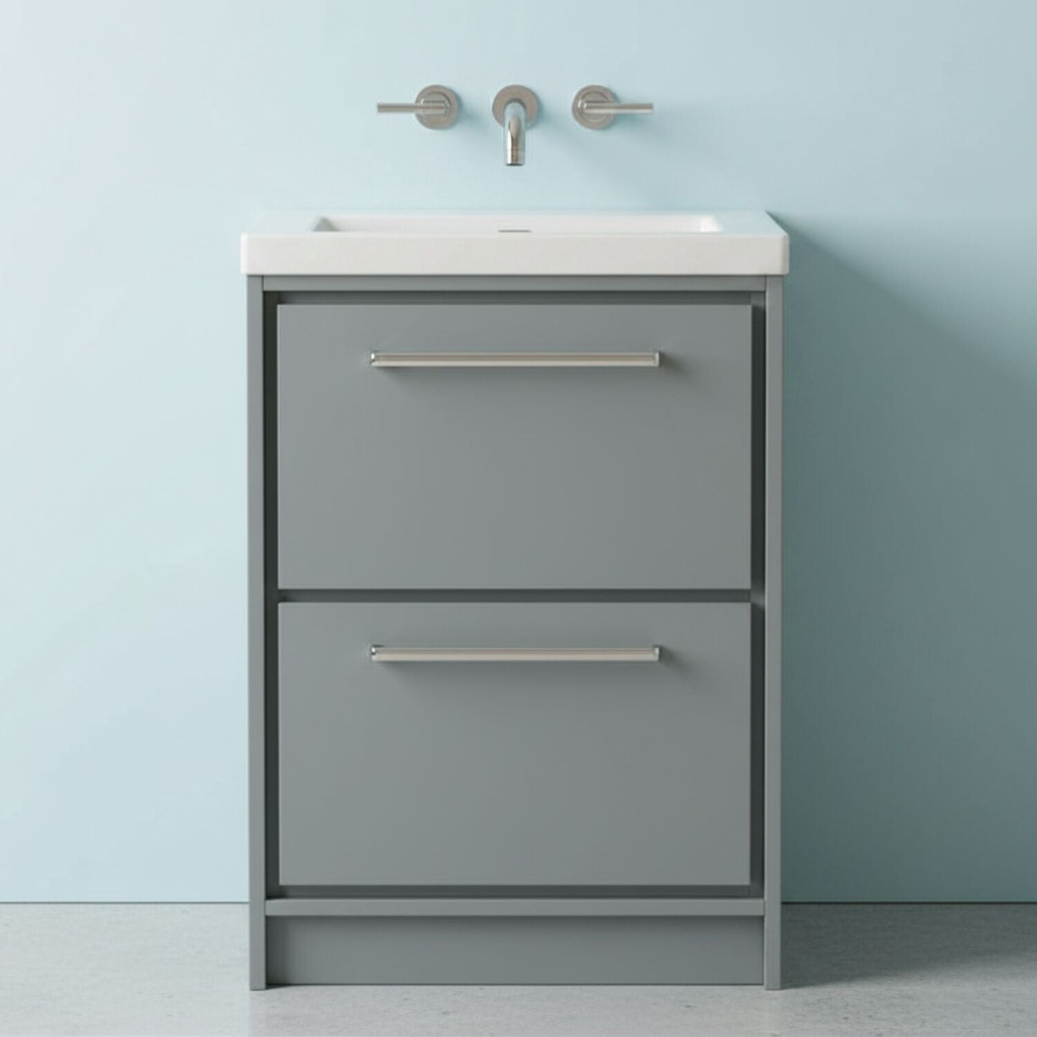 [BFLL2333K] Balterley Modern Bathroom 2 Soft-Close Drawer Floor Standing Vanity Unit Fireclay Basin, Coastal Grey, 600mm - Silo