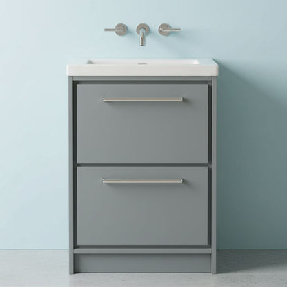 [BFLL2333K] Balterley Modern Bathroom 2 Soft-Close Drawer Floor Standing Vanity Unit Fireclay Basin, Coastal Grey, 600mm - Silo