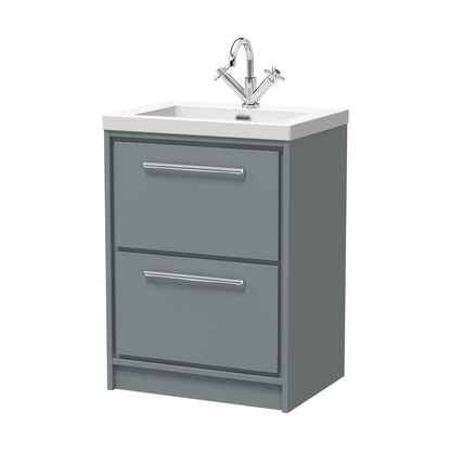 [BFLL2333L] Balterley Modern Bathroom Floor Standing 2 Soft-Close Drawer, Fireclay Basin, Coastal Grey, 600mm - Cutout