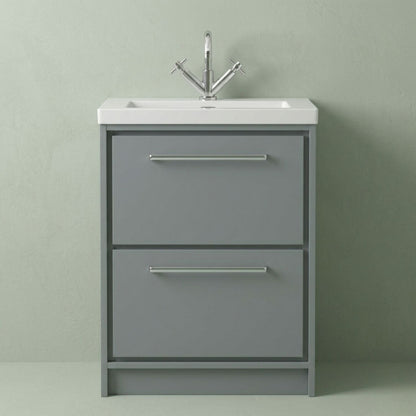 [BFLL2333L] Balterley Modern Bathroom Floor Standing 2 Soft-Close Drawer, Fireclay Basin, Coastal Grey, 600mm - Silo