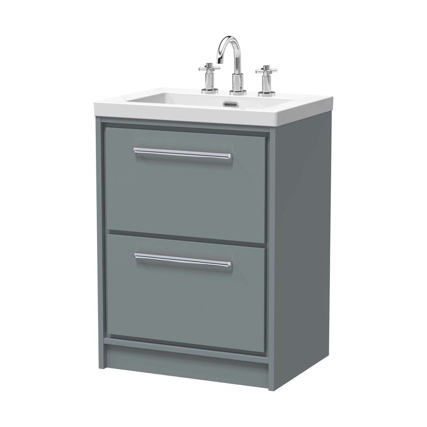 [BFLL2333M] Balterley Modern Bathroom 2 Soft Close Drawer Floor Standing Vanity Unit Fireclay Basin, Coastal Grey, 600mm - Cutout