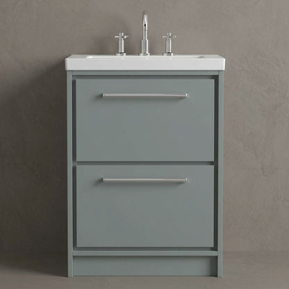 [BFLL2333M] Balterley Modern Bathroom 2 Soft Close Drawer Floor Standing Vanity Unit Fireclay Basin, Coastal Grey, 600mm - Silo