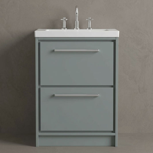 [BFLL2333M] Balterley Modern Bathroom 2 Soft Close Drawer Floor Standing Vanity Unit Fireclay Basin, Coastal Grey, 600mm - Silo