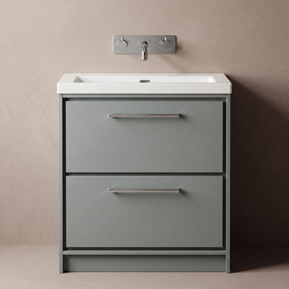 [BFLL2335K] Balterley Modern Bathroom 2 Soft-Close Drawer Floor Standing Vanity Unit Fireclay Basin, Coastal Grey, 800mm - Silo