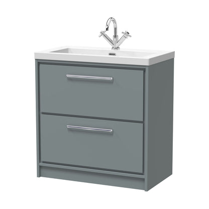 [BFLL2335L] Balterley Modern Bathroom Floor Standing 2 Soft-Close Drawer Vanity Fireclay Basin, Coastal Grey, 800mm - Cutout