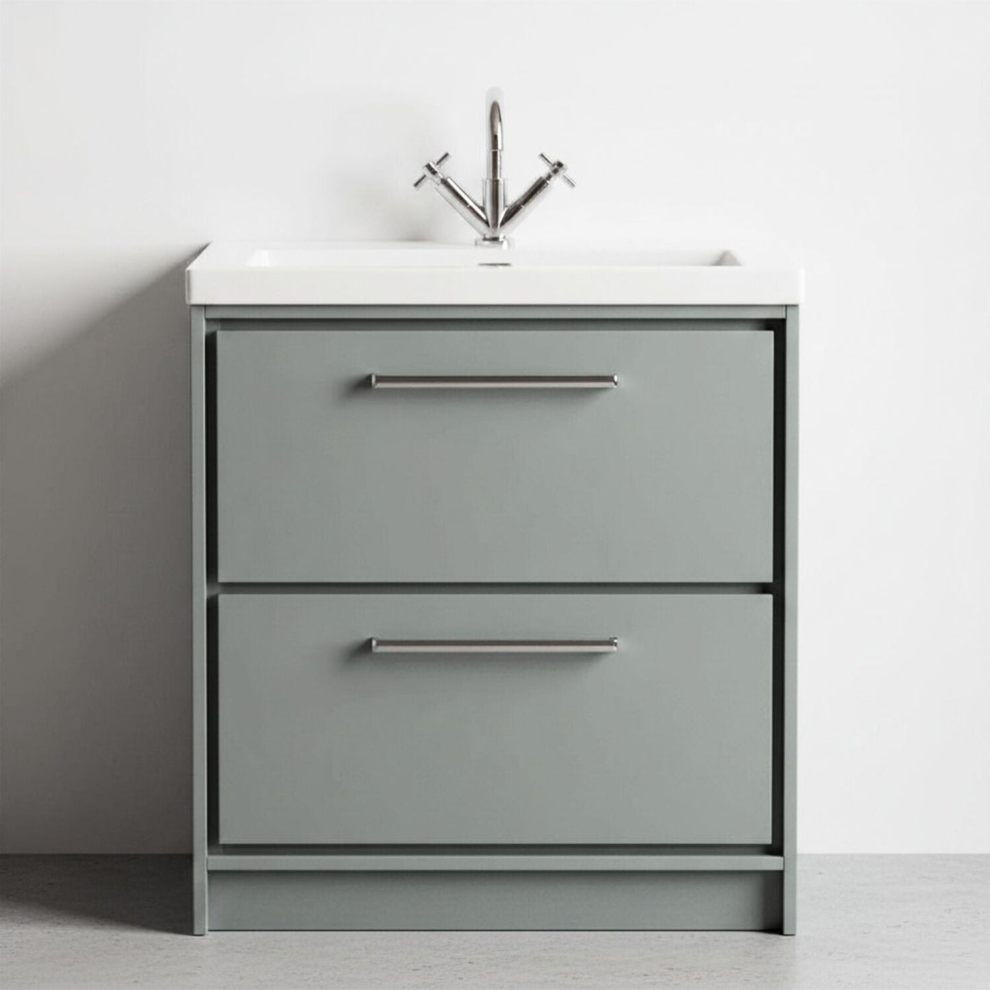 [BFLL2335L] Balterley Modern Bathroom Floor Standing 2 Soft-Close Drawer Vanity Fireclay Basin, Coastal Grey, 800mm - Silo
