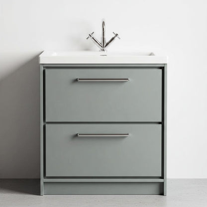 [BFLL2335L] Balterley Modern Bathroom Floor Standing 2 Soft-Close Drawer Vanity Fireclay Basin, Coastal Grey, 800mm - Silo