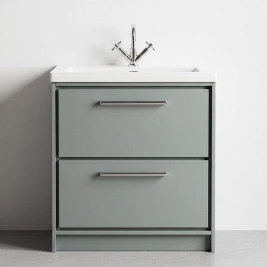 [BFLL2335L] Balterley Modern Bathroom Floor Standing 2 Soft-Close Drawer Vanity Fireclay Basin, Coastal Grey, 800mm - Silo