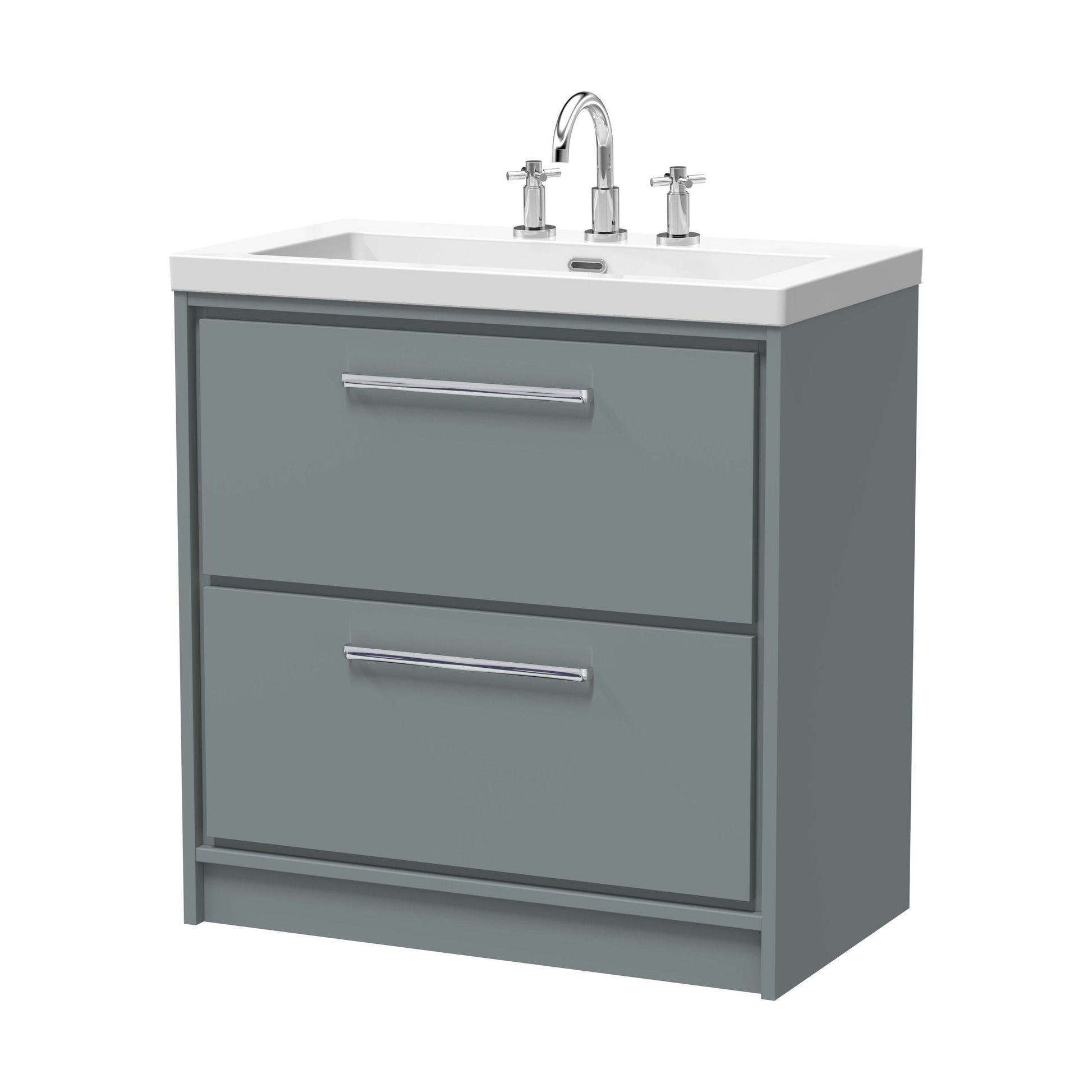 [BFLL2335M] Balterley Modern Bathroom 2 Soft Close Drawer Floor Standing Vanity Unit Fireclay Basin, Coastal Grey, 800mm - Cutout