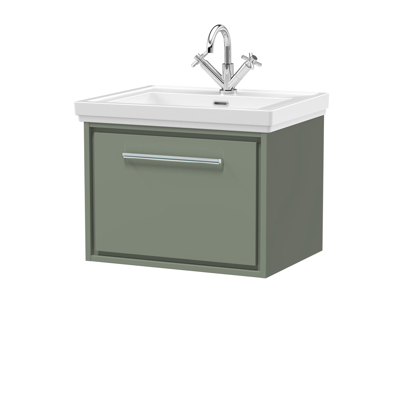 [BFLL3122A] Longnor Single Drawer Wall Hung Vanity Basin Unit with 1 Tap Hole Traditional Fireclay Basin, Choice of Colour and Size - Cutout