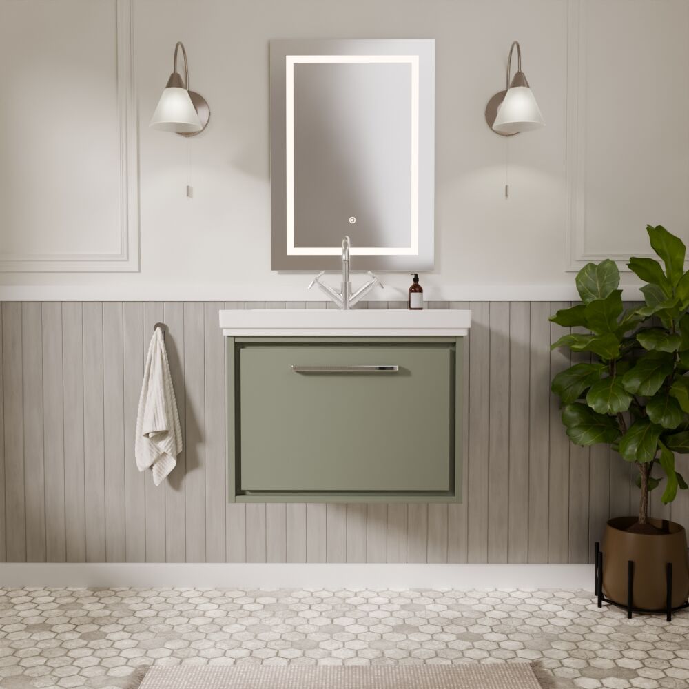 [BFLL3122A] Longnor Single Drawer Wall Hung Vanity Basin Unit with 1 Tap Hole Traditional Fireclay Basin, Choice of Colour and Size - Lifestyle 1
