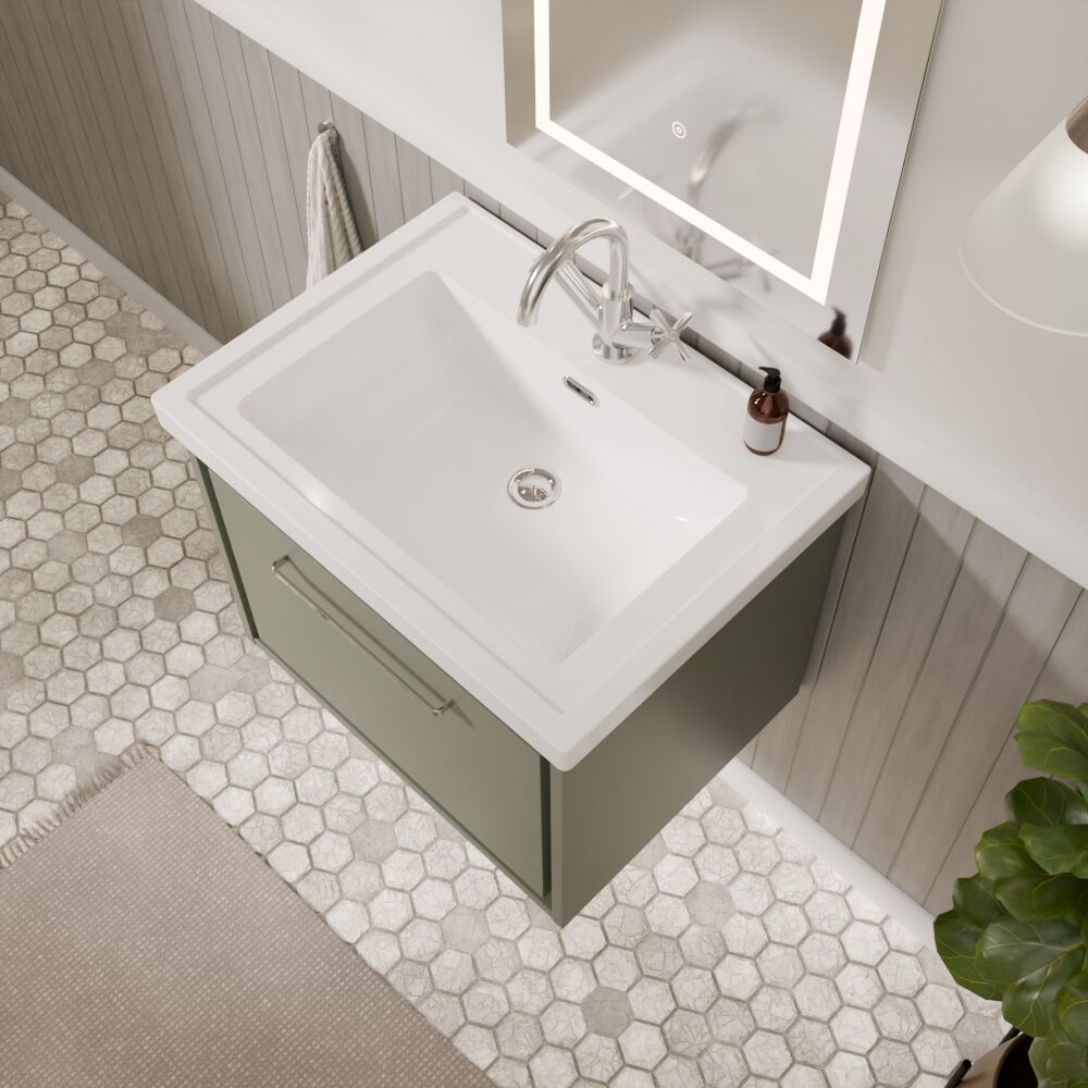 [BFLL3122A] Longnor Single Drawer Wall Hung Vanity Basin Unit with 1 Tap Hole Traditional Fireclay Basin, Choice of Colour and Size - Lifestyle 2