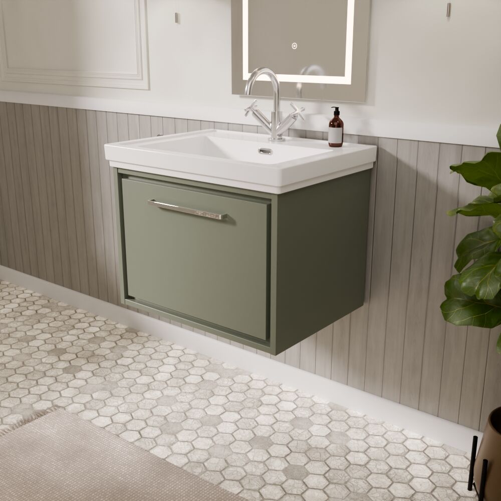 [BFLL3122A] Longnor Single Drawer Wall Hung Vanity Basin Unit with 1 Tap Hole Traditional Fireclay Basin, Choice of Colour and Size - Lifestyle 3