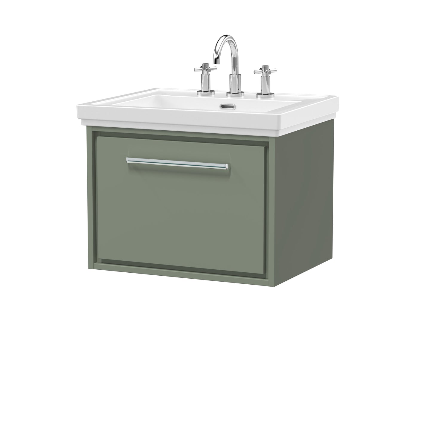 [BFLL3122B] Longnor Single Drawer Wall Hung Vanity Basin Unit with 3 Tap Hole Traditional Fireclay Basin, Choice of Size and Colour - Cutout