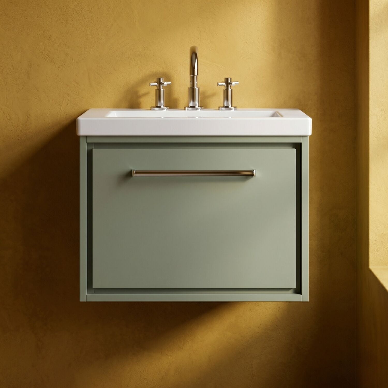 [BFLL3122M] Longnor Wall Hung Single Drawer Vanity Basin Unit with Modern Fireclay Basin, Choice of Size, Colour and Basin - Silo