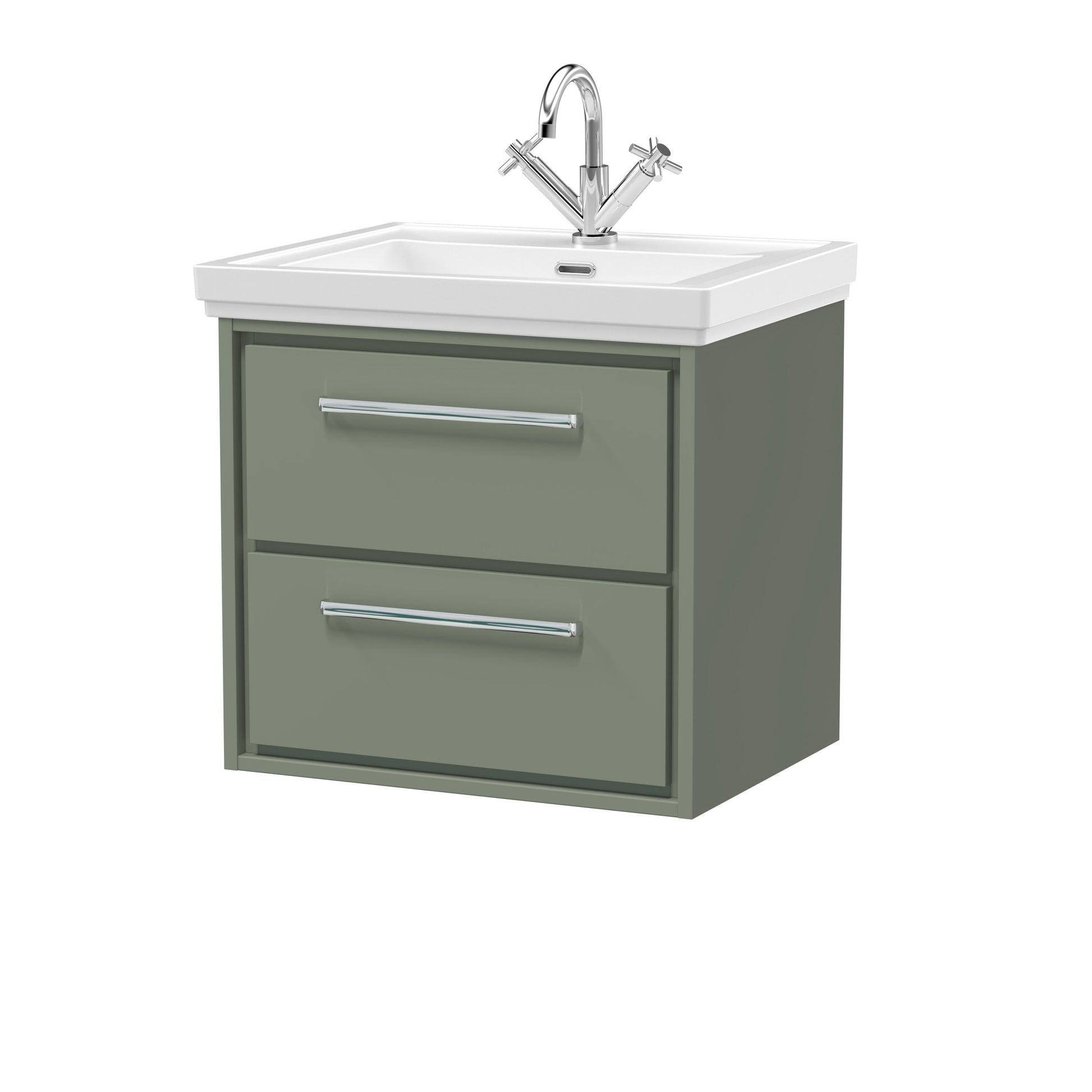 [BFLL3124A] Longnor 2 Drawer Wall Hung Vanity Basin Unit with 1 Tap Hole Traditional Fireclay Basin, Choice of Size and Colour - Cutout