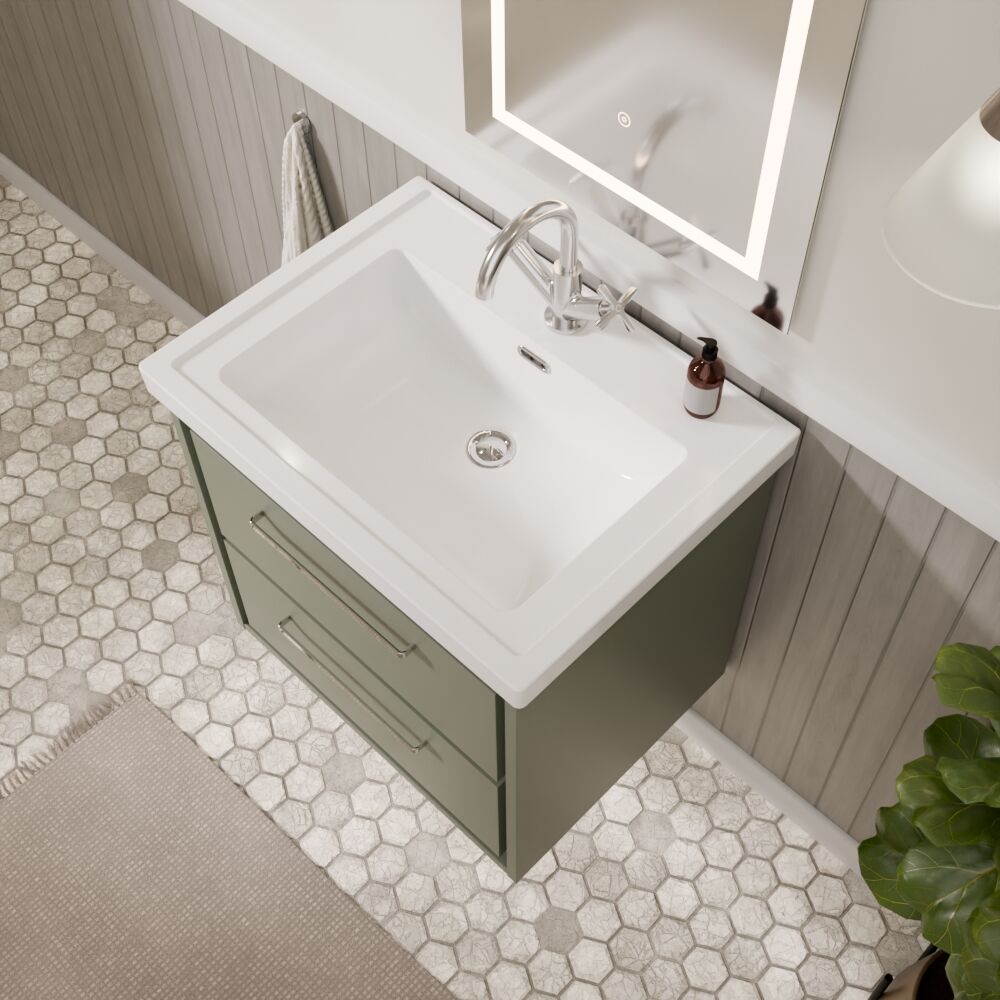 [BFLL3124A] Longnor 2 Drawer Wall Hung Vanity Basin Unit with 1 Tap Hole Traditional Fireclay Basin, Choice of Size and Colour - Lifestyle 2