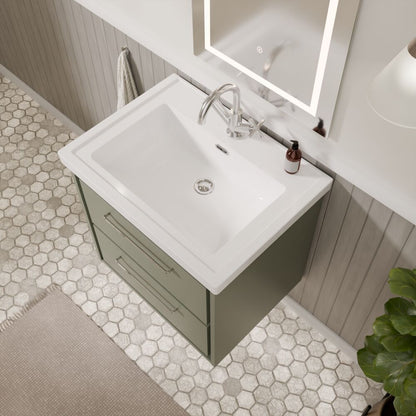 [BFLL3124A] Longnor 2 Drawer Wall Hung Vanity Basin Unit with 1 Tap Hole Traditional Fireclay Basin, Choice of Size and Colour - Lifestyle 2